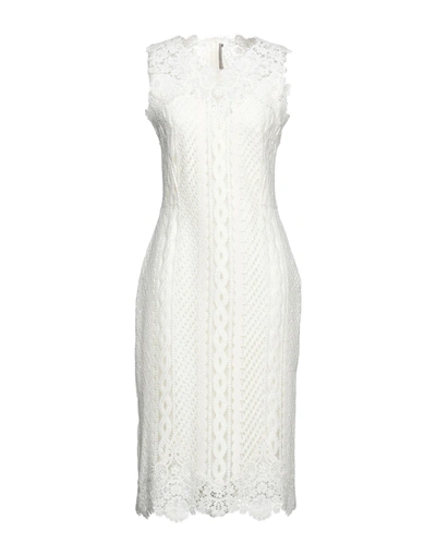 Shop Ermanno Scervino Woman Midi Dress Ivory Size 10 Acrylic, Wool, Polyester, Polyamide, Silk In White