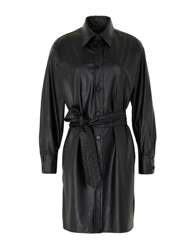 Shop 8 By Yoox Buttoned L/sleeve Belted Midi Dress Woman Mini Dress Black Size 4 Polyurethane