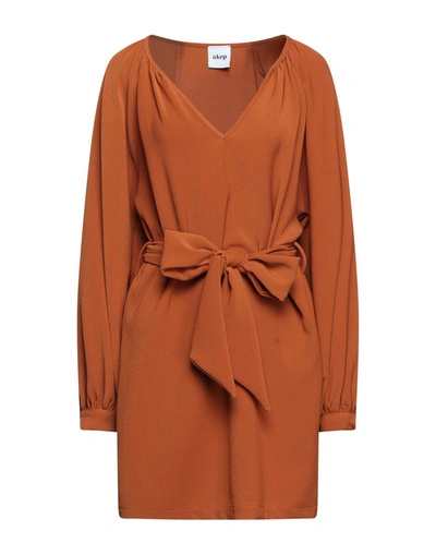 Shop Akep Woman Mini Dress Brown Size 4 Polyester, Elastane