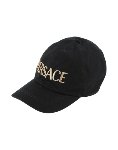 Shop Versace Woman Hat Black Size 7 ⅛ Cotton, Viscose, Metallic Polyester, Paper Yarn