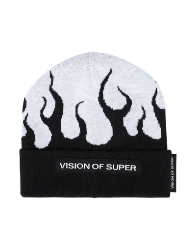 Shop Vision Of Super Black Beanie With Flames Man Hat White Size Onesize Wool, Acrylic