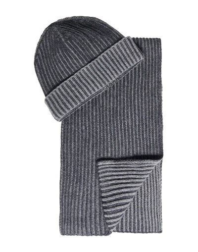 Shop 8 By Yoox Recycled Extrafine Wool Ribbed Knit Hat & Scarf Set Man Accessories Set Grey Size Onesize