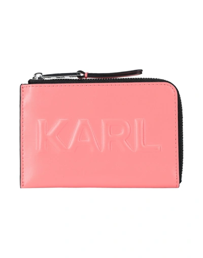 Shop Karl Lagerfeld K/karl Seven Emboss Zip Ch Woman Document Holder Coral Size - Bovine Leather In Red
