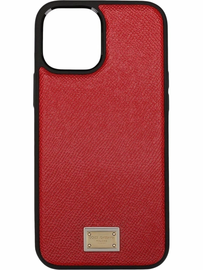 Shop Dolce & Gabbana Logo Plate Calfskin Iphone 12 Pro Case In Red