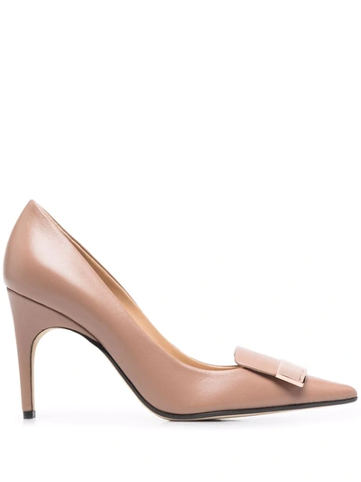 Shop Sergio Rossi Sr1 90mm Logo-plaque Pumps In Neutrals