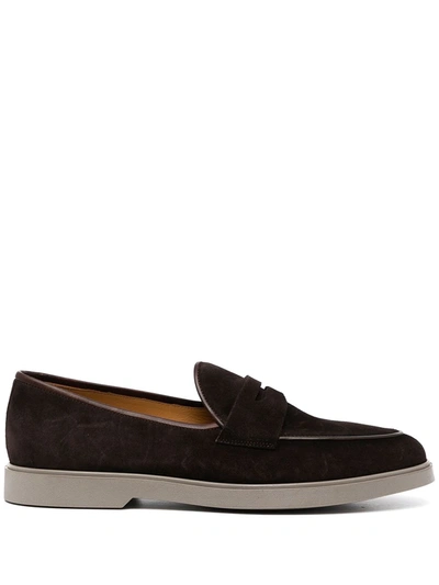 Shop Magnanni Cashmere Slip-on Suede Penny Loafers In Brown