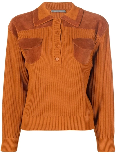 Shop Alberta Ferretti Panelled Ribbed Knit Top In Brown