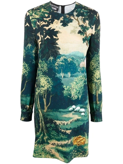 Shop Boutique Moschino Landscape-print Shift Dress In Green