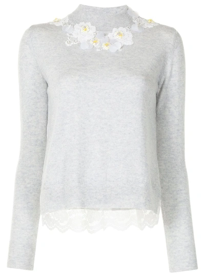 Shop Onefifteen Floral- Appliqué Mock-neck Knitted Jumper In Grey