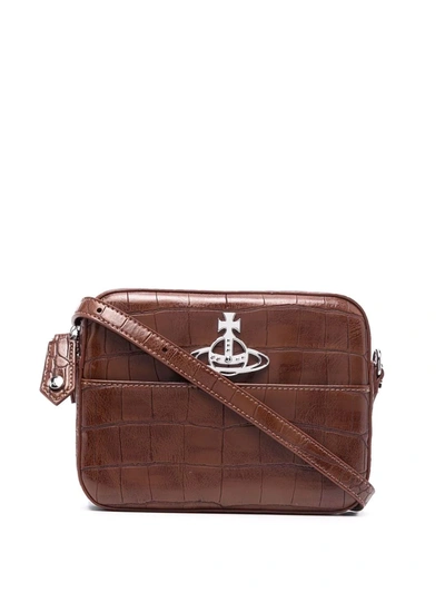 Shop Vivienne Westwood Johanna Crocodile-effect Shoulder Bag In Brown