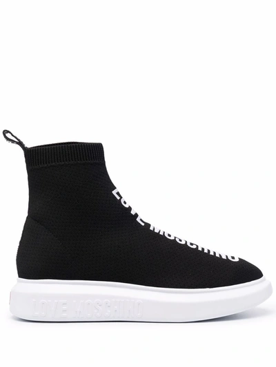 Shop Love Moschino Logo-print Sock Sneakers In Black