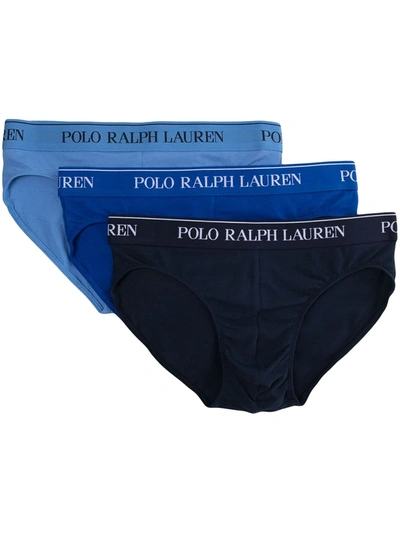 Shop Polo Ralph Lauren Three Pack Logo Waistband Briefs In Blue