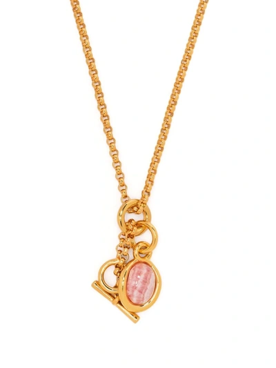 Shop Charlotte Chesnais Neo Turtle Rhodochorosite-mineral Necklace In Gold