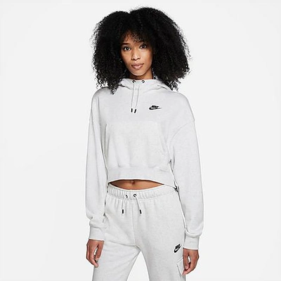 Shop Nike Women's Sportswear Essential Oversized Fleece Hoodie In Birch Heather/white/black