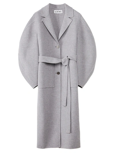 Shop Loewe Wool And Cashmete Circular Sleeve Belted Coat Grey