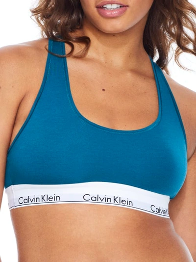 Shop Calvin Klein Modern Cotton Racerback Bralette In Topaz Gemstone