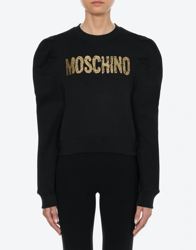 Shop Moschino Painted Logo Cotton Sweatshirt In Black