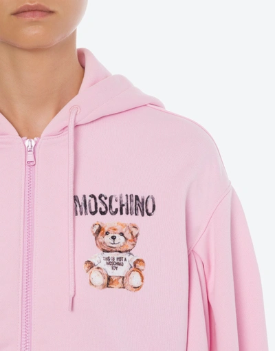 Shop Moschino Painted Teddy Bear Cotton Sweatshirt In Pink