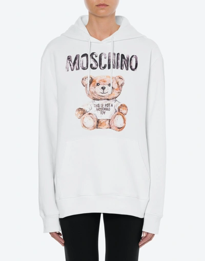Shop Moschino Painted Teddy Bear Hooded Sweatshirt In White