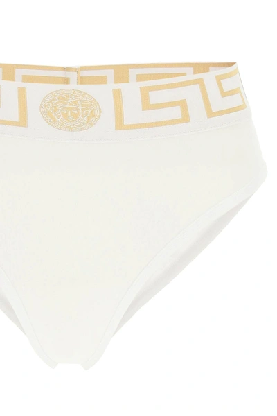 Shop Versace High-waisted Underwear Briefs In White