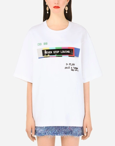 Shop Dolce & Gabbana Jersey T-shirt With Multi-colored Glitch Print In Multicolor