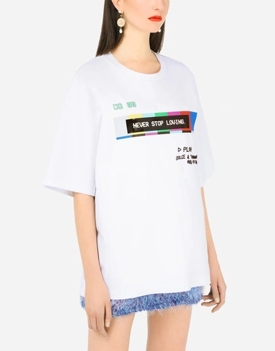 Shop Dolce & Gabbana Jersey T-shirt With Multi-colored Glitch Print In Multicolor