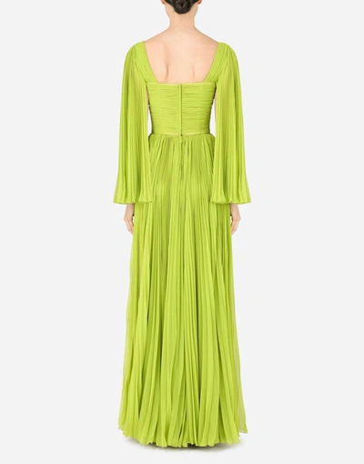 Dolce & Gabbana Dresses - Long Chiffon Dress With Sunray Pleats In Green