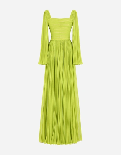 Dolce & Gabbana Dresses - Long Chiffon Dress With Sunray Pleats In Green