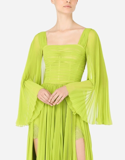 Dolce & Gabbana Dresses - Long Chiffon Dress With Sunray Pleats In Green