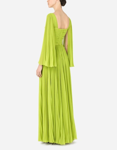 Dolce & Gabbana Dresses - Long Chiffon Dress With Sunray Pleats In Green
