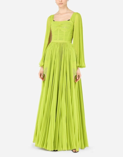 Dolce & Gabbana Dresses - Long Chiffon Dress With Sunray Pleats In Green