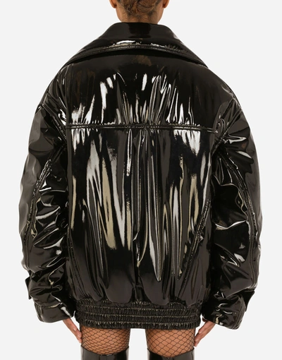 Shop Dolce & Gabbana Padded Patent Leather Jacket In Black