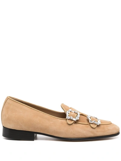 Shop Edhen Milano Crystal Buckle Loafers In Braun