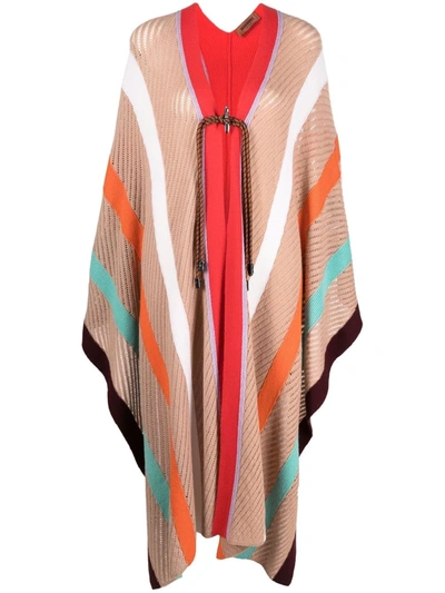 Shop Missoni Stripe-print Wool Cape In Rot