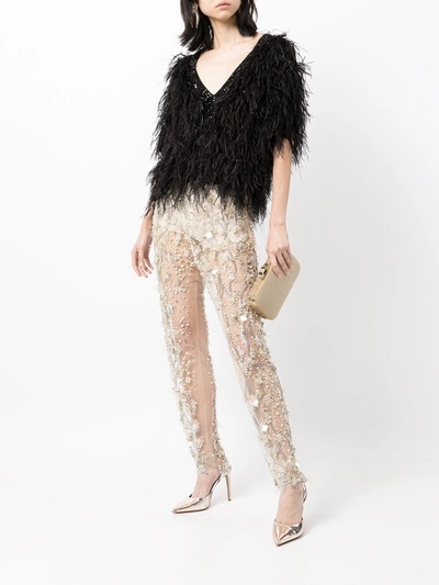 Shop Jenny Packham Sequined Tapered Trousers In Nude