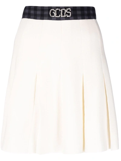 Shop Gcds Embellished Logo-waistband Skirt In Weiss