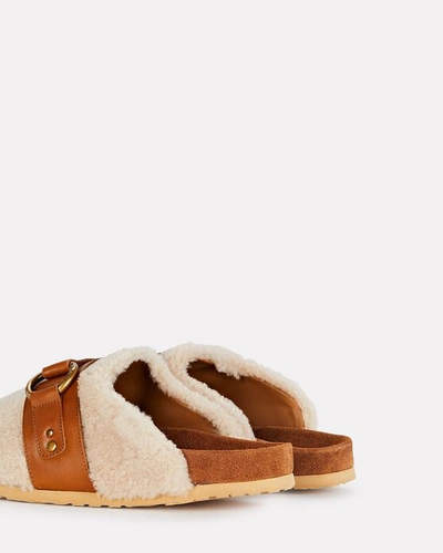 Shop See By Chloé Gema Leather-trimmed Shearling Flat Mules In Beige
