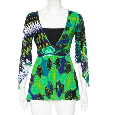 Pre-owned M Missoni Green Abstract Printed Jersey Embellished Detail Tunic M