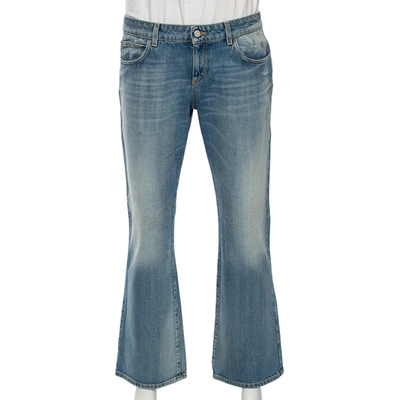 Pre-owned Gucci Light Washed Blue Denim Short Skinny Flared Jeans L