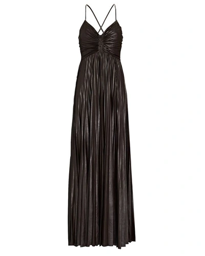 Shop A.l.c Ariya Pleated Faux Leather Gown In Brown