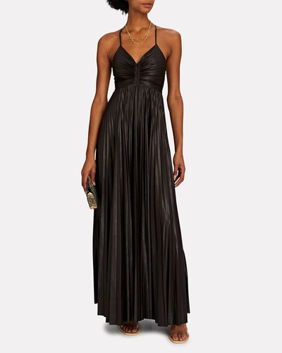 Shop A.l.c Ariya Pleated Faux Leather Gown In Brown