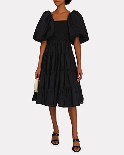 Shop Aje Cherished Puff Sleeve Midi Dress In Black
