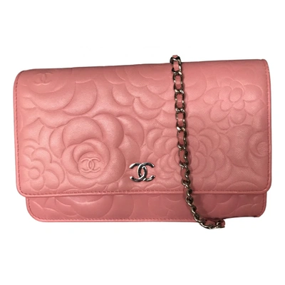 Pre-owned Chanel Wallet On Chain Leather Crossbody Bag In Pink