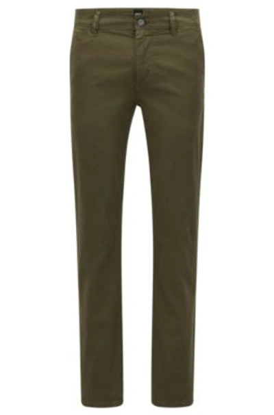 Shop Hugo Boss - Slim Fit Casual Chinos In Brushed Stretch Cotton - Dark Green