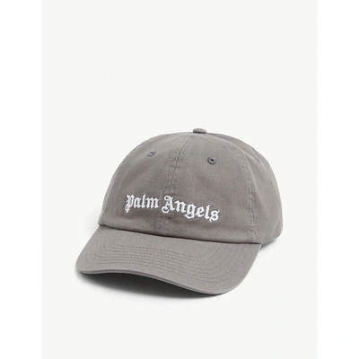 Shop Palm Angels Mens Grey White Logo-embroidered Cotton Baseball Cap