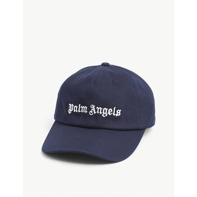 Shop Palm Angels Men's Navy Blue White Logo-embroidered Cotton Baseball Cap