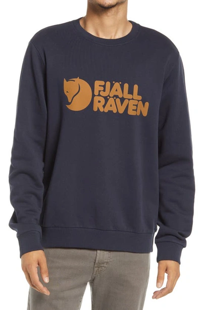Shop Fjall Raven Logo Organic Cotton Graphic Sweatshirt In Dark Navy