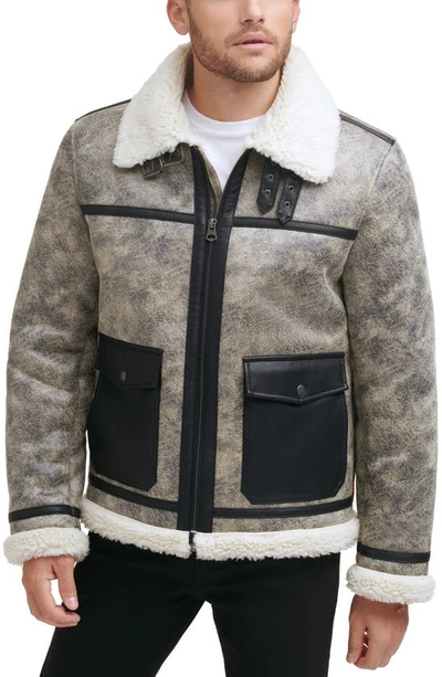 Shop Levi's Faux Shearling Moto Jacket In Grey
