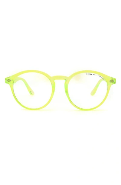 Shop Aimee Kestenberg Ludlow 50mm Round Blue Light Blocking Glasses In Neon Yellow