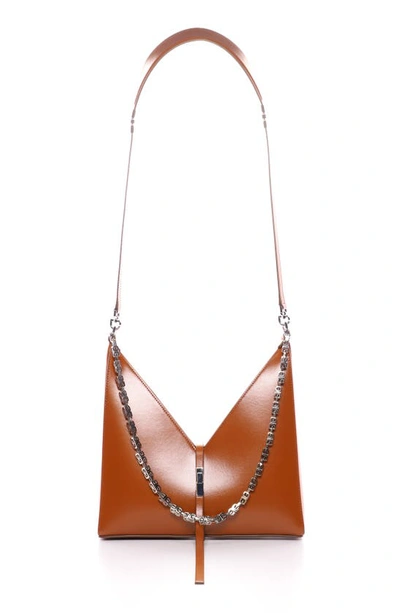 Shop Givenchy Small Cutout Chain Strap Leather Crossbody Bag In Chestnut